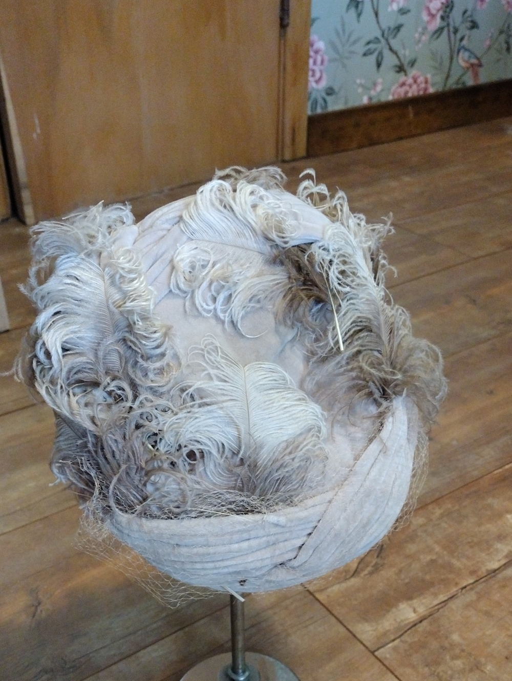 Feather Trimmed Beige Cocktail Hat